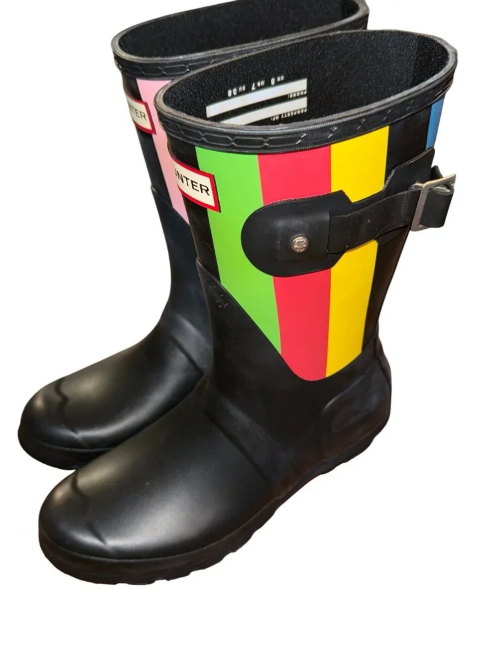 Hunter Women's Black Multi Striped Rain Boots - Size 7 US - New